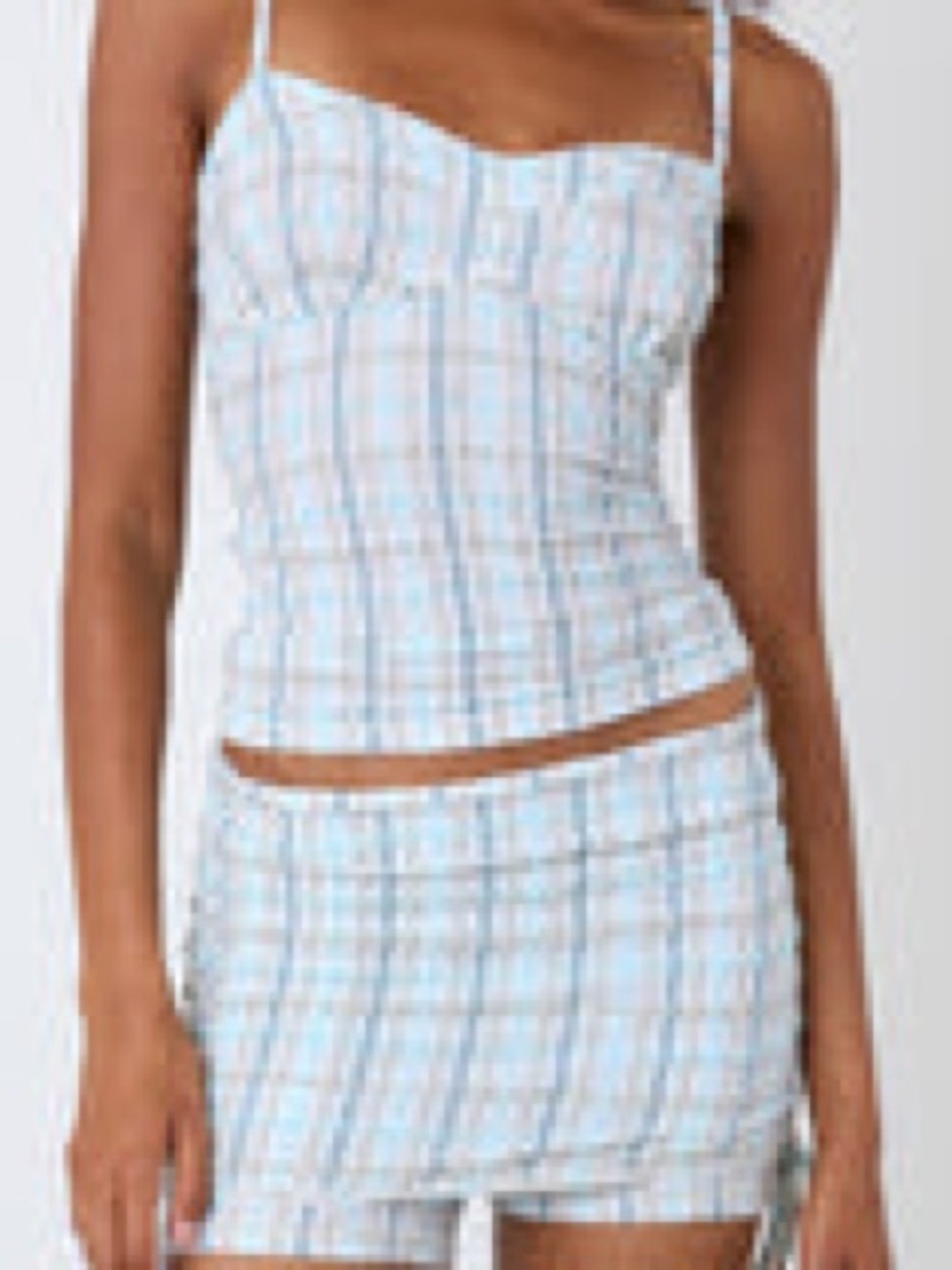 Striped Plaid Tank Top & Skort in Light Blue and White
